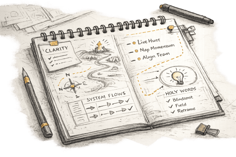 Field notebook sketch showing the tracker’s notebook.